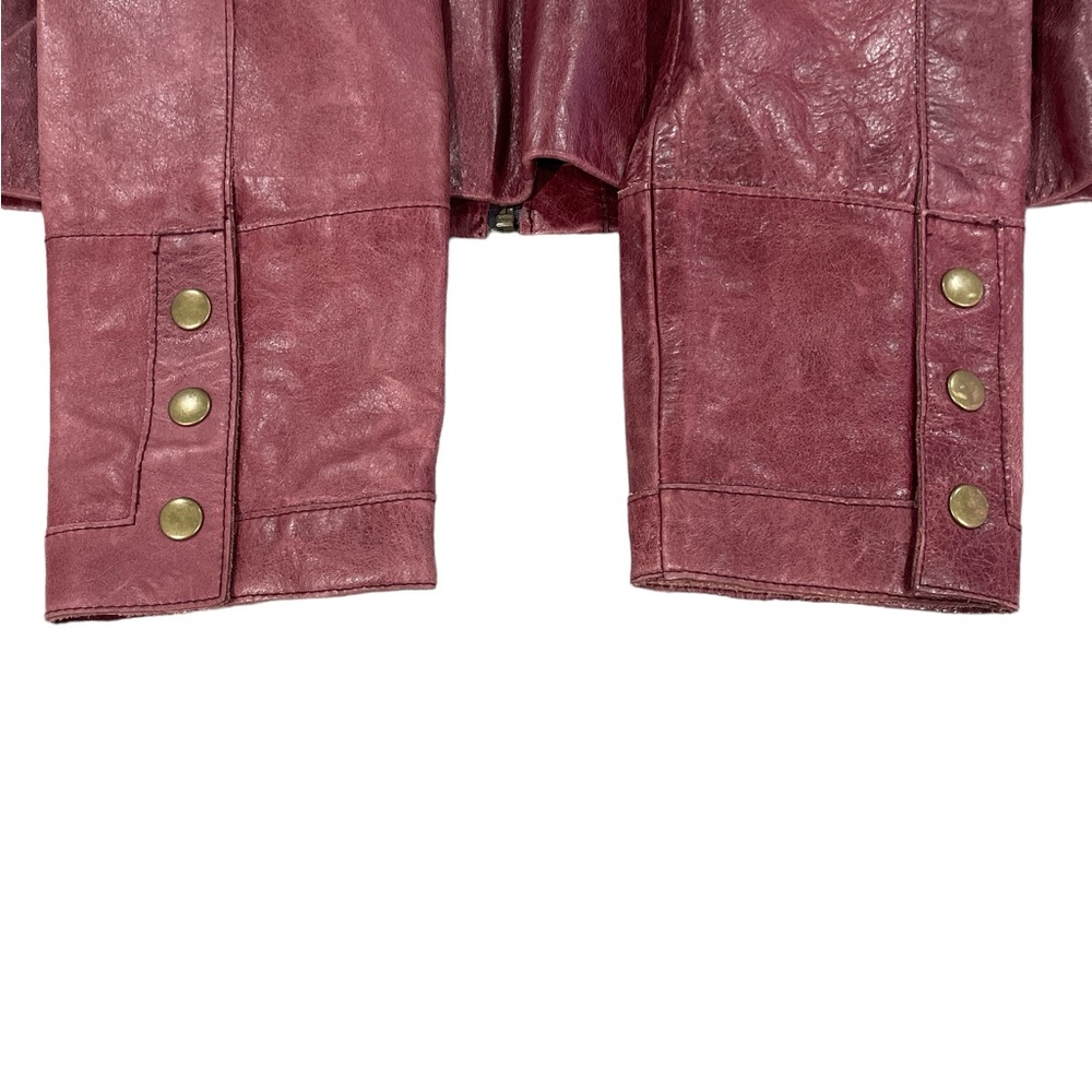 Arden B Leather Zip Front Snap Down Collar Distressed Burgundy Jacket Size L - Picture 8 of 13